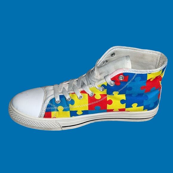 Unisex Autism Awareness V2 Canvas Hi Top Sneakers Size M8 W9 - Picture 3 of 10